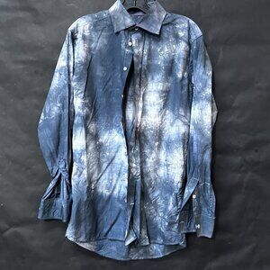 Eton Black Tie Dye Shirt Long Sleeve Size Large Black Neck 16 Windowpane Plaid